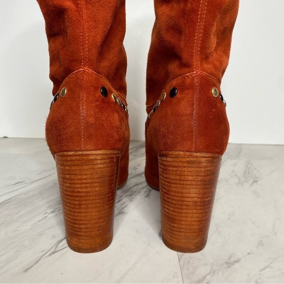 New! Free People Dakota Red Suede Studded Heeled Boot 41 - Picture 4 of 15